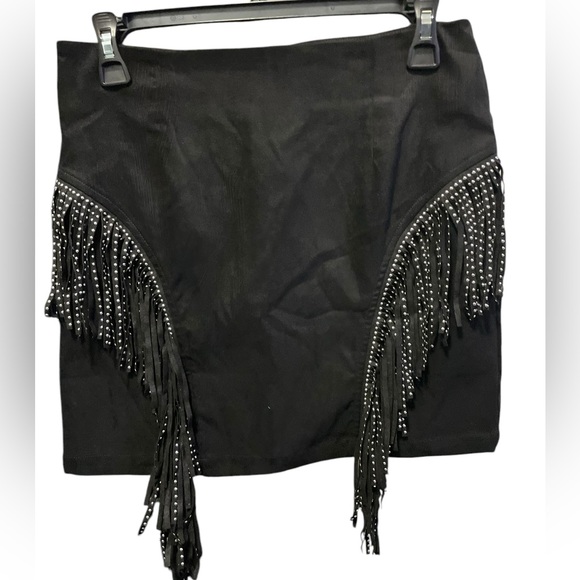 BB Fringe Studded Medium Polyester Mini Western Skirt - Picture 1 of 6